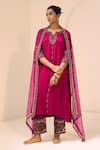 Buy_Sarang Kaur_Pink Organza Silk Hand Embroidered Thread Tarra Dupatta _at_Aza_Fashions