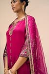 Buy_Sarang Kaur_Pink Organza Silk Hand Embroidered Thread Tarra Dupatta _Online_at_Aza_Fashions