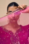 Shop_Sarang Kaur_Pink Organza Silk Hand Embroidered Thread Tarra Dupatta _Online_at_Aza_Fashions