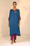 Buy_Sarang Kaur_Blue Kurta Satin Georgette Hand Embroidered Tarra Geometric Floral With Pant _at_Aza_Fashions