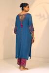 Shop_Sarang Kaur_Blue Kurta Satin Georgette Hand Embroidered Tarra Geometric Floral With Pant _at_Aza_Fashions