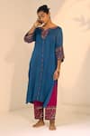 Sarang Kaur_Blue Kurta Satin Georgette Hand Embroidered Tarra Geometric Floral With Pant _Online_at_Aza_Fashions