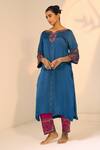 Buy_Sarang Kaur_Blue Kurta Satin Georgette Hand Embroidered Tarra Geometric Floral With Pant _Online_at_Aza_Fashions