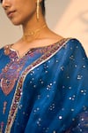 Shop_Sarang Kaur_Blue Organza Silk Hand Embroidered Thread Tarra Geometric Floral Dupatta _Online_at_Aza_Fashions