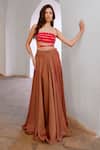 Shop_Pallavi Jaipur_Red Silk Embroidery Bandeau Neck String Top And Skirt Set _Online_at_Aza_Fashions