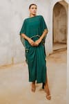 Buy_Pallavi Jaipur_Green Silk Beads Embroidered Cape Draped Skirt Set _at_Aza_Fashions