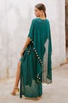Shop_Pallavi Jaipur_Green Silk Beads Embroidered Cape Draped Skirt Set _at_Aza_Fashions