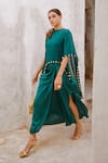 Buy_Pallavi Jaipur_Green Silk Beads Embroidered Cape Draped Skirt Set _Online_at_Aza_Fashions