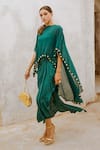 Shop_Pallavi Jaipur_Green Silk Beads Embroidered Cape Draped Skirt Set _Online_at_Aza_Fashions