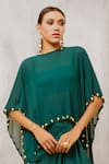 Pallavi Jaipur_Green Silk Beads Embroidered Cape Draped Skirt Set _at_Aza_Fashions