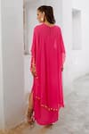 Shop_Pallavi Jaipur_Pink Silk Beads Bell Embroidered Cape Draped Skirt Set _at_Aza_Fashions