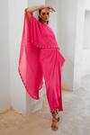 Pallavi Jaipur_Pink Silk Beads Bell Embroidered Cape Draped Skirt Set _Online_at_Aza_Fashions