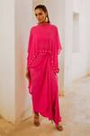 Buy_Pallavi Jaipur_Pink Silk Beads Bell Embroidered Cape Draped Skirt Set _Online_at_Aza_Fashions