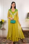 Buy_Pallavi Jaipur_Green Kaftan Chiffon Printed Matchstix Dress Round Neck With _at_Aza_Fashions