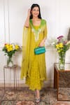 Shop_Pallavi Jaipur_Green Kaftan Chiffon Printed Matchstix Dress Round Neck With _Online_at_Aza_Fashions