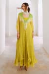 Shop_Pallavi Jaipur_Green Kaftan Chiffon Printed Matchstix Dress Round Neck With _at_Aza_Fashions