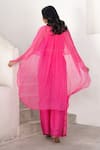 Shop_Pallavi Jaipur_Pink Tussar Cut Work Round Neck Bandee Cape Embroidered Flutter Pant Set _at_Aza_Fashions