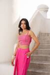 Buy_Pallavi Jaipur_Pink Tussar Cut Work Round Neck Bandee Cape Embroidered Flutter Pant Set _Online_at_Aza_Fashions