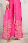 Shop_Pallavi Jaipur_Pink Tussar Cut Work Round Neck Bandee Cape Embroidered Flutter Pant Set _Online_at_Aza_Fashions