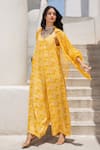 Buy_Pallavi Jaipur_Yellow Jumpsuit Silk Blend Printed Floral Fantasy Jumpsuit Plunge V With Shirt _Online_at_Aza_Fashions