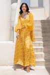 Pallavi Jaipur_Yellow Jumpsuit Silk Blend Printed Floral Fantasy Jumpsuit Plunge V With Shirt _at_Aza_Fashions