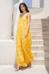 Buy_Pallavi Jaipur_Yellow Silk Plunge Neck Floral Fantasy Print Jumpsuit _Online_at_Aza_Fashions