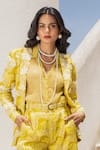Shop_Pallavi Jaipur_Green Silk, Chiffon Embroidery, Beads, Pearls Floral Fantasy Print Blazer Set _at_Aza_Fashions