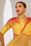 Pallavi Jaipur_Yellow Organza, Tussar, Silk Sequins, Cut Embroidered Border Saree With Blouse _Online_at_Aza_Fashions