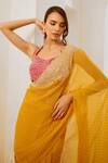 Pallavi Jaipur Yellow Chiffon, Tussar, Matchstix Print Saree With Rosette Embroidered Blouse Online at Aza Fashions Pallavi Jaipur_Yellow Chiffon, Tussar, Matchstix Print Saree With Rosette Embroidered Blouse _Online_at_Aza_Fashions