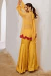 Pallavi Jaipur_Yellow Tunic Chiffon Print Contrast Rosette Embroidered Sheer And Sharara Set _Online_at_Aza_Fashions