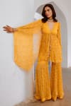 Pallavi Jaipur Yellow Chiffon, Linen Sequins, Exaggerated Sleeve Printed Tunic With Sharara at Aza Fashions Pallavi Jaipur_Yellow Chiffon, Linen Sequins, Exaggerated Sleeve Printed Tunic With Sharara _at_Aza_Fashions