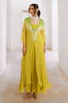 Buy_Pallavi Jaipur_Green Chiffon Print Sequins V Ombre Embroidered Kaftan _Online_at_Aza_Fashions