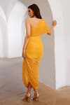 Shop_Pallavi Jaipur_Yellow Chiffon Print Sequins Asymmetric Neck Matchstix One Shoulder Dress _at_Aza_Fashions