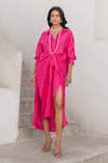 Buy_Pallavi Jaipur_Pink Tussar Silk Plain Collared Neck Tie-up Shirt Dress _at_Aza_Fashions