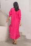 Shop_Pallavi Jaipur_Pink Tussar Silk Plain Collared Neck Tie-up Shirt Dress _at_Aza_Fashions