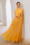 Buy_Pallavi Jaipur_Yellow Top Wrinkle Crepe Printed Asymmetric Sequin Embroidered With Skirt _at_Aza_Fashions