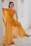 Buy_Pallavi Jaipur_Yellow Togachiffon Printed Matchstix Toga One Shoulder With Jumpsuit _Online_at_Aza_Fashions