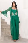 Buy_Pallavi Jaipur_Green Tusser Silk Embellished Bead Sweetheart Mirror Corset With Pant _at_Aza_Fashions