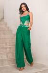 Shop_Pallavi Jaipur_Green Tusser Silk Embellished Bead Sweetheart Mirror Corset With Pant _Online_at_Aza_Fashions