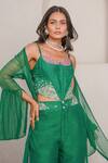 Shop_Pallavi Jaipur_Green Tusser Silk Embellished Bead Sweetheart Mirror Corset With Pant _at_Aza_Fashions