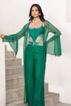 Pallavi Jaipur_Green Tusser Silk Embellished Bead Sweetheart Mirror Corset With Pant _at_Aza_Fashions