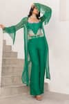 Buy_Pallavi Jaipur_Green Tusser Silk Embellished Bead Sweetheart Mirror Corset With Pant 