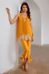 Buy_Pallavi Jaipur_Yellow Tunic Chiffon Printed Matchstix Mandarin Collar With Pant _at_Aza_Fashions