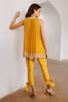 Shop_Pallavi Jaipur_Yellow Tunic Chiffon Printed Matchstix Mandarin Collar With Pant _at_Aza_Fashions