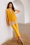 Pallavi Jaipur_Yellow Tunic Chiffon Printed Matchstix Mandarin Collar With Pant _Online_at_Aza_Fashions