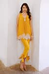 Buy_Pallavi Jaipur_Yellow Tunic Chiffon Printed Matchstix Mandarin Collar With Pant _Online_at_Aza_Fashions