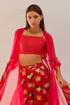 Buy_Pallavi Jaipur_Red Blouse Chanderi Printed Poppy Planet Jacket Open Pant Set _Online_at_Aza_Fashions