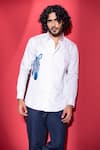 Buy_AMIT ARORA_White Cotton Lycra Printed Zebra Shirt _at_Aza_Fashions