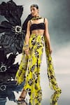 Buy_Maison Blu_Yellow Crepe Printed Abstract Sweetheart Geometric Draped Skirt And Bustier Set _at_Aza_Fashions