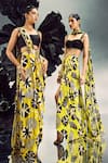 Maison Blu_Yellow Crepe Printed Abstract Sweetheart Geometric Draped Skirt And Bustier Set _Online_at_Aza_Fashions